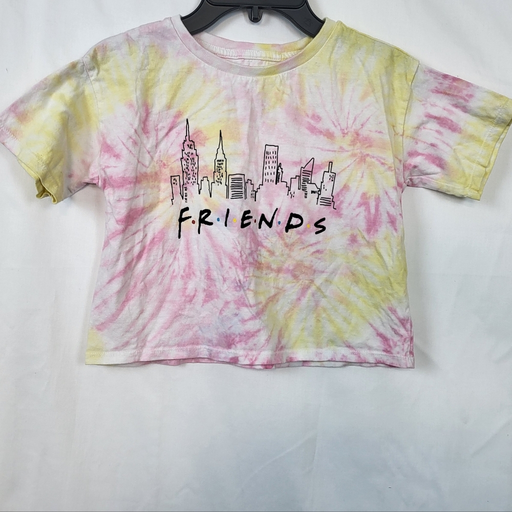 Friends Girls Pink Yellow White Tie Dye Short Sleeve Crop T-shirt Size S/6/6X‎